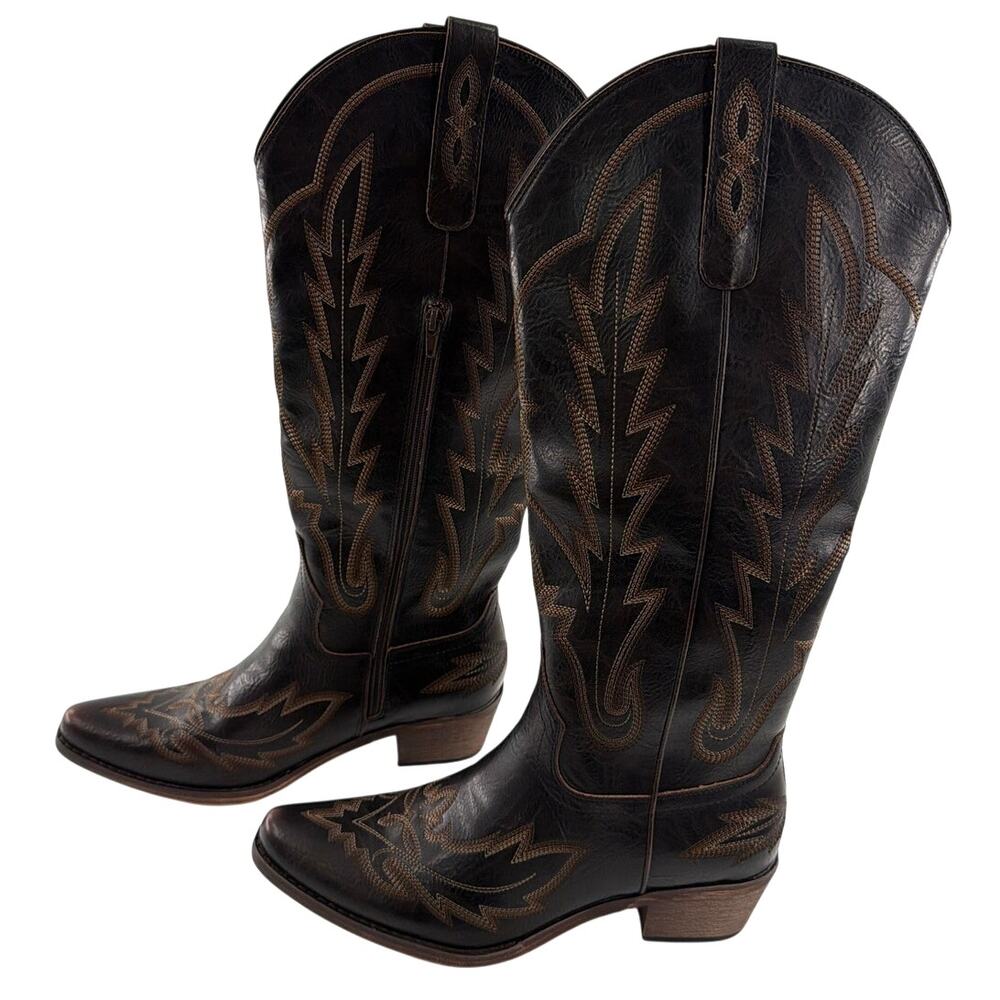 Red Top Women's Dark Brown Embroidered Classic Cowgirl The Rosemary Boots 10 - Picture 6 of 12
